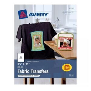 Avery 3279 CUSTOM TRANSFERS DARK Fabric T-shirts InkJet Printable Iron-On 8.5x11